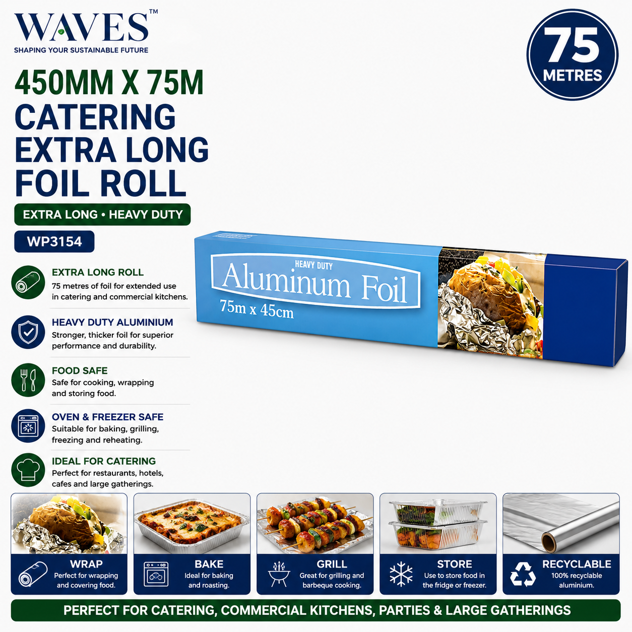 450MM X 75M CATERING EXTRA LONG FOIL ROLL