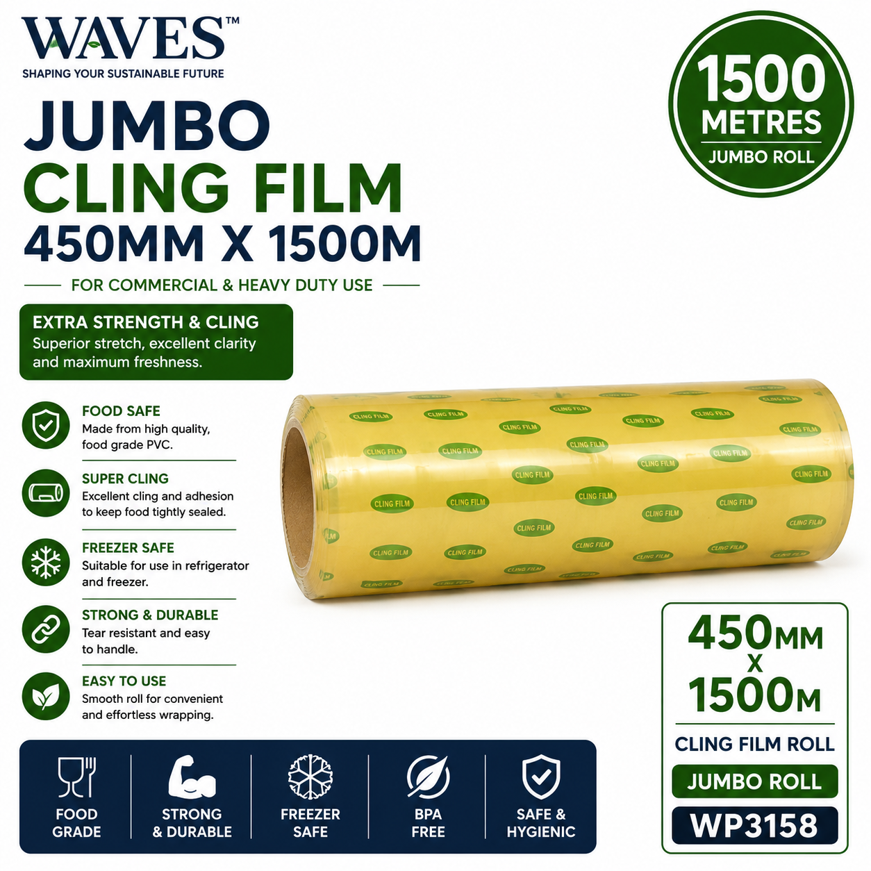 450MM X 1500M JUMBO CLING FILM ROLL