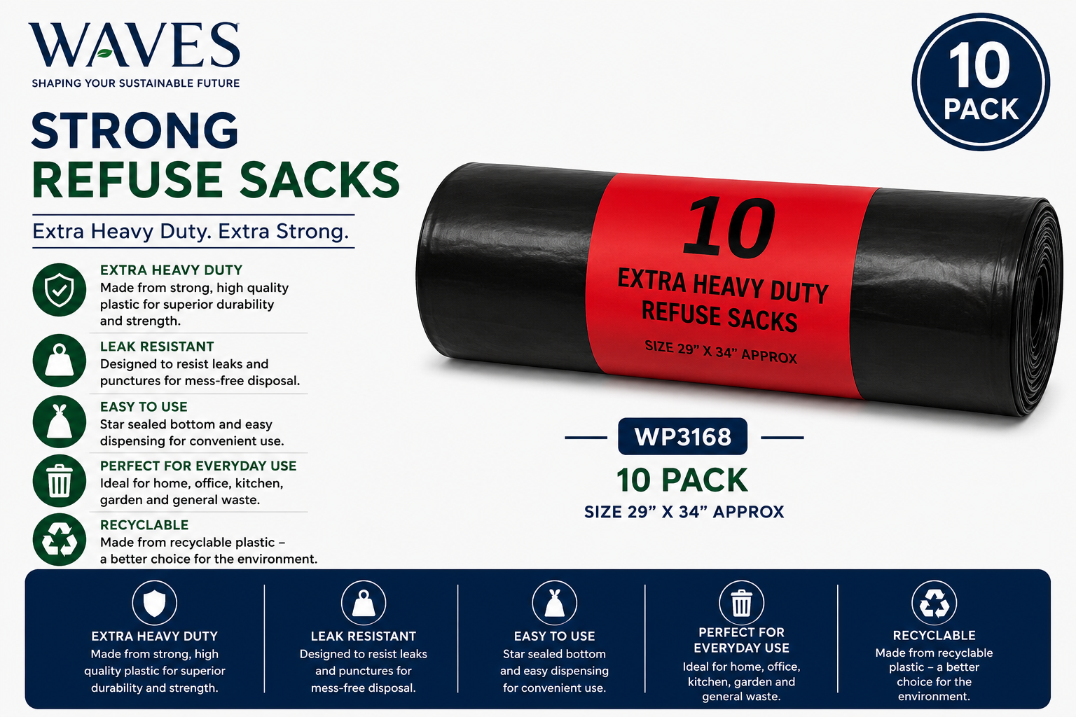 STRONG REFUSE SACKS 10 PACK