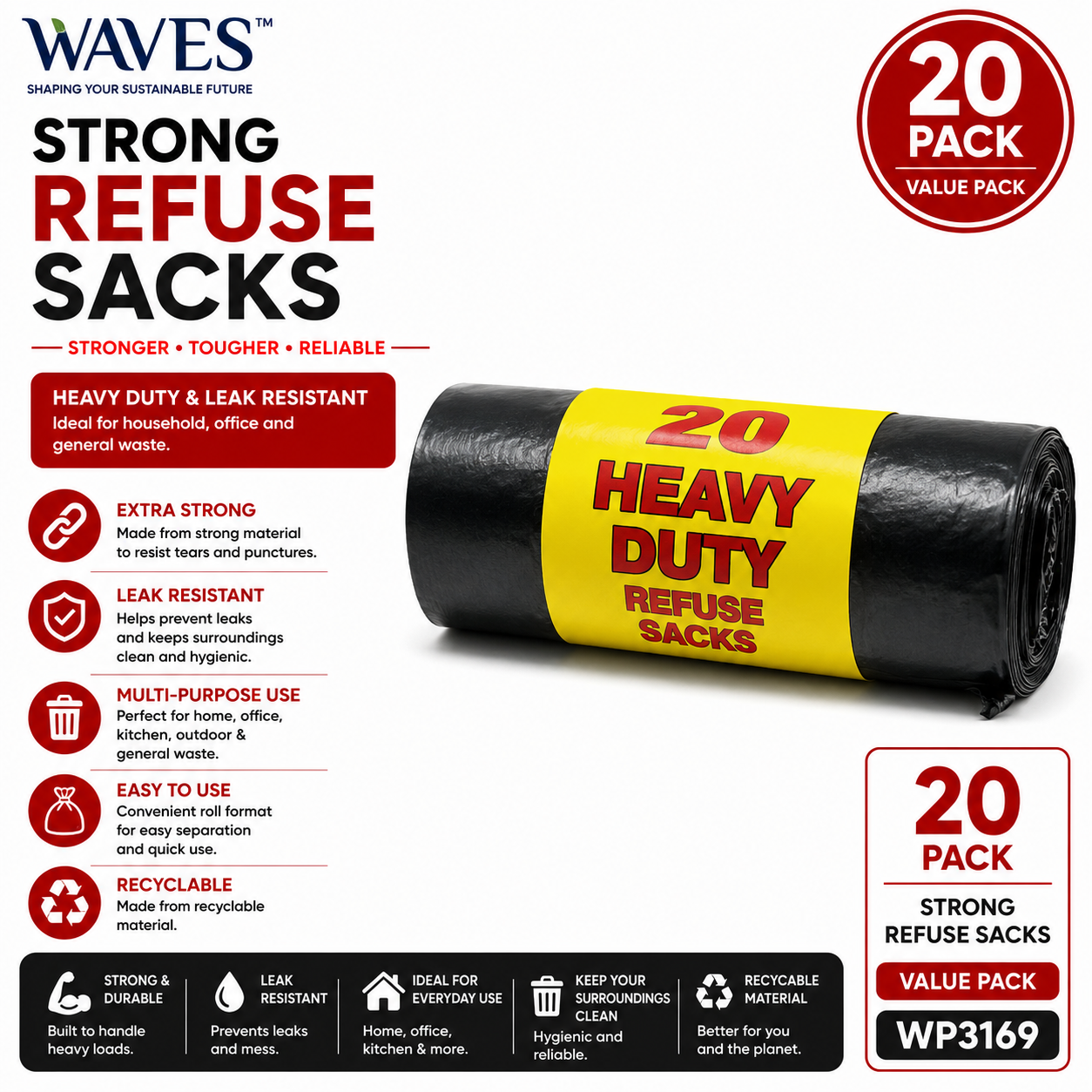 STRONG REFUSE SACKS 20 PACK