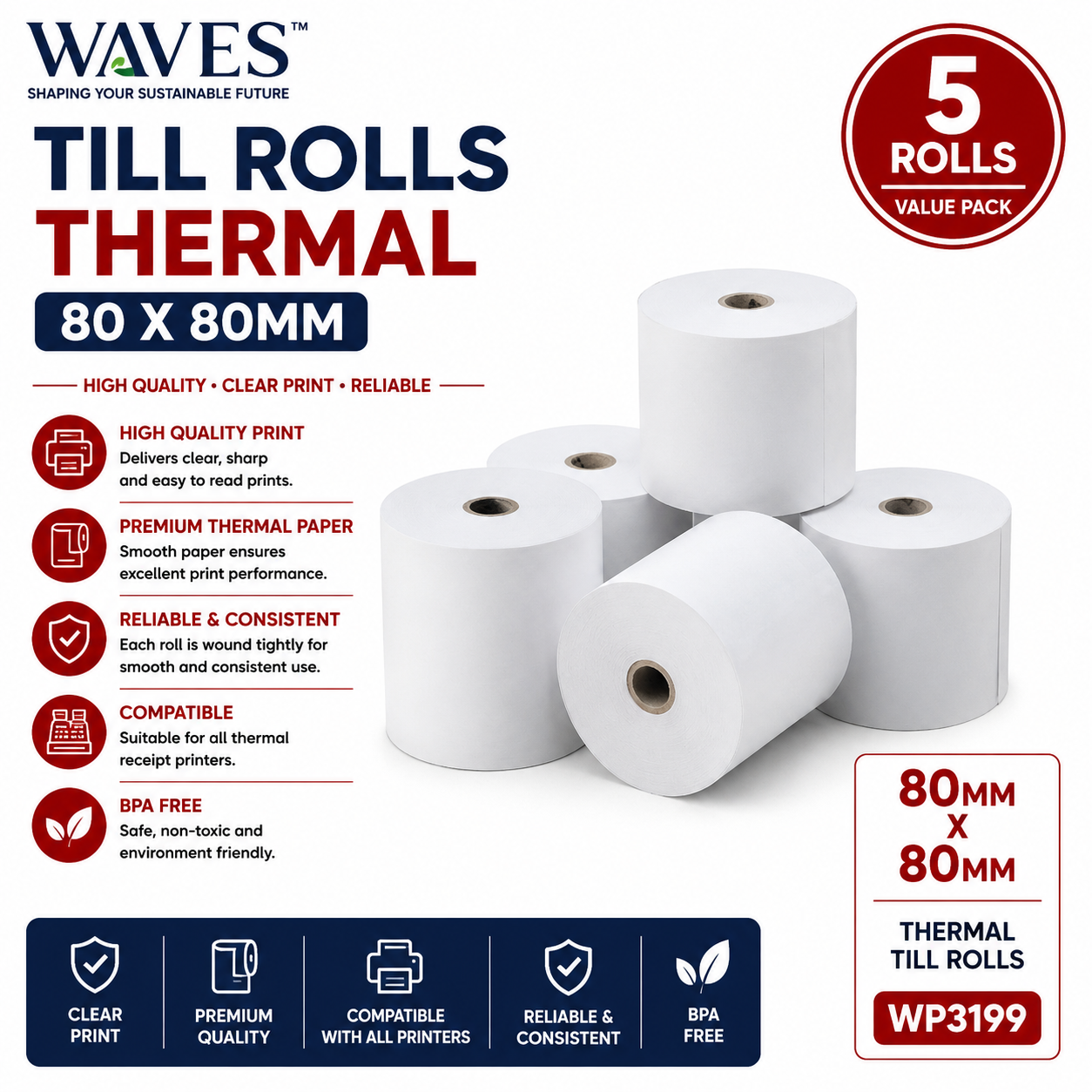 TILL ROLLS THERMAL 80 X 80MM