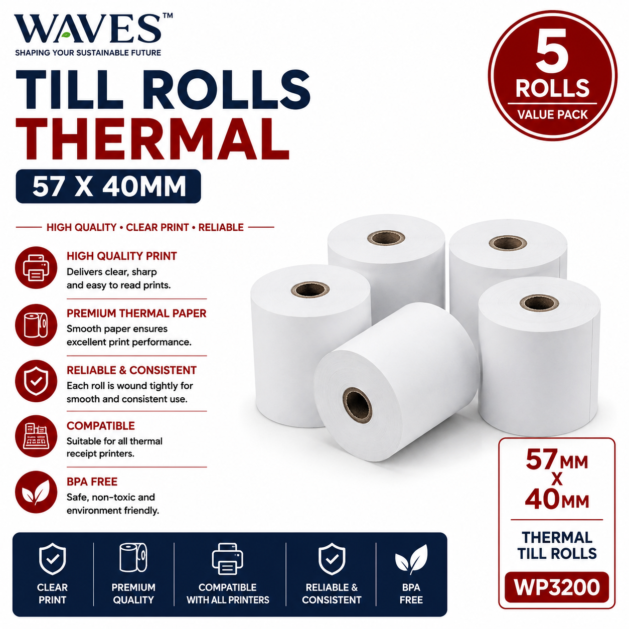 TILL ROLLS THERMAL 57 X 40MM