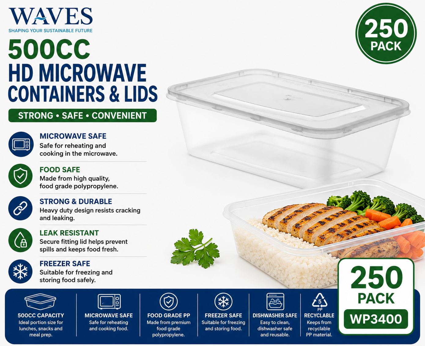 500CC HD MICROWAVE CONTAINERS & LIDS 250 PACK