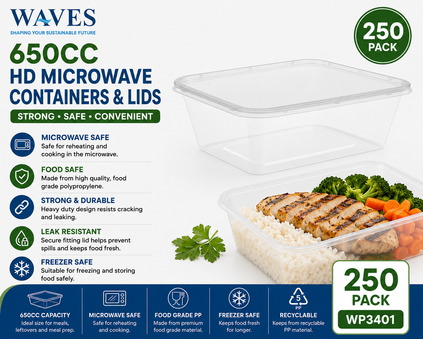 650CC HD MICROWAVE CONTAINERS & LIDS 250 PACK
