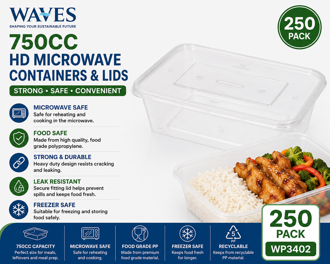 750CC HD MICROWAVE CONTAINERS & LIDS 250 PACK