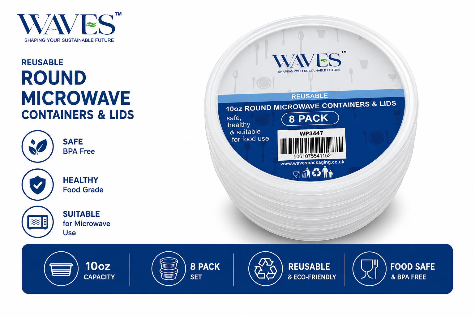 10oz ROUND MICROWAVECONTAINERS & LIDS 8 PACK