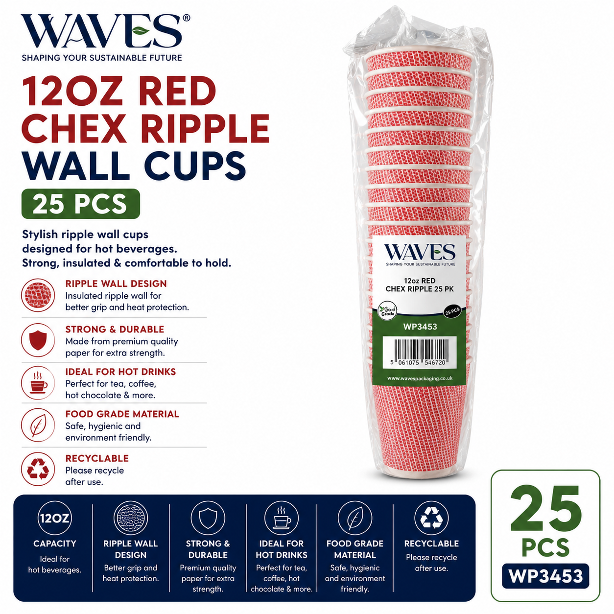 12OZ RED CHEX RIPPLE 25 PK