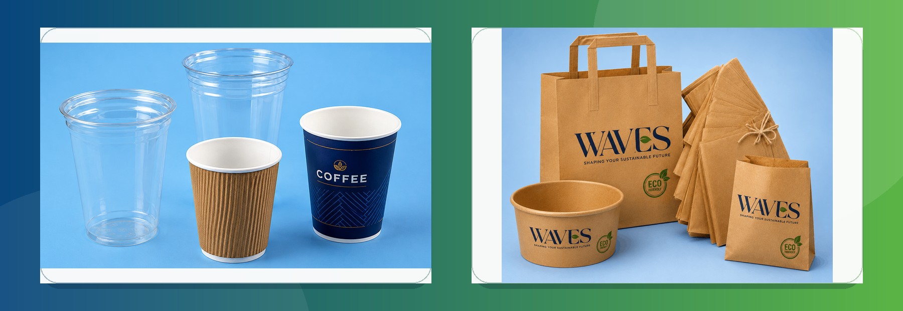 Waves cups and kraft packaging range